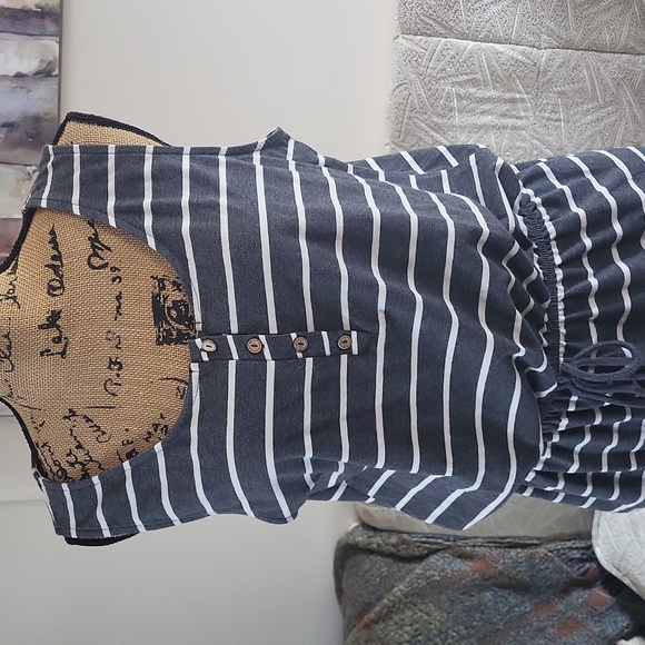 YIBOCK Casual Sleeveless Button Down Striped Short Jumpsuit Henley Romper - Picture 4 of 15